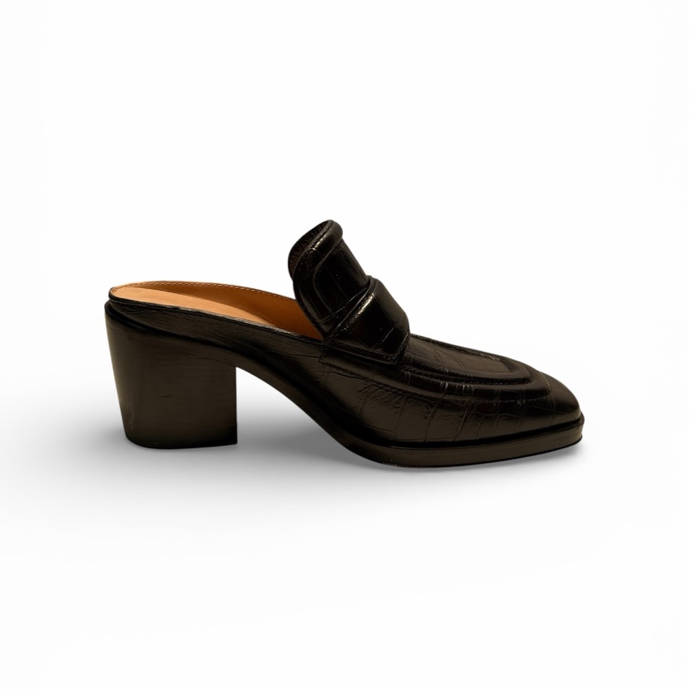 Bottega Veneta Black Croc-Embossed Leather Mules - Picture 4 of 7